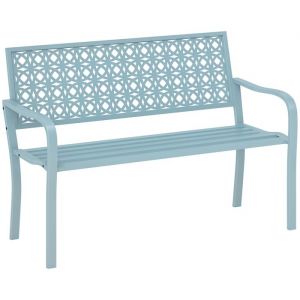 Outsunny Banc de jardin - 2 places - dossier ajour&eacute; - en acier - pour balcon, terrasse, patio, v&eacute;randa - 127 x 63 x 85 cm - bleu