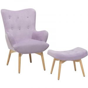 Image de Beliani Fauteuil et repose-pieds en velours rose VEJLE