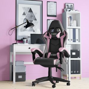 Fauteuil de Bureau - Rattantree Chaise Gaming - Siège de Bureau Réglable Gaming Racing - avec coussin et dossier inclinable - Rose