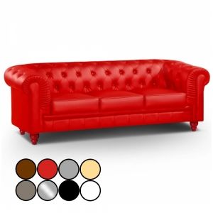Menzzo Canapé Chesterfield 3 places en cuir