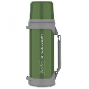Maestro Thermos 1L Bouteille isolante avec gobelet 350ml Push-Button 110cm Sangle de transport Acier inoxydable 304 + plastique vert