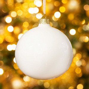 Lot de 4 boules de Noël en verre (D100 mm) Arctique brillantes Blanc laine