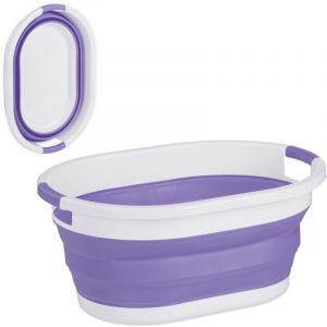 Relaxdays Panier à Linge, 24 litres, en Plastique, Pliable, Rangement Peu encombrant, avec poignée, Violet et Blanc