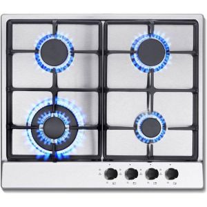 Sndoas - Plaque de cuisson à gaz,Table de cuisson à gaz,4 Foyers,Conception intégrée,L60cm,Acier inoxydable,8060W,Sécurité,ng/lpg