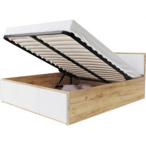 Lit Panama T 160x200 + coffre - Sommier inclus Chêne - Blanc