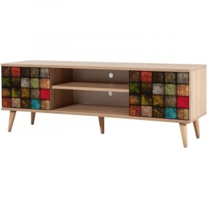 UB DESIGN Meuble TV en bois clair et damier multicolors Kiza 723