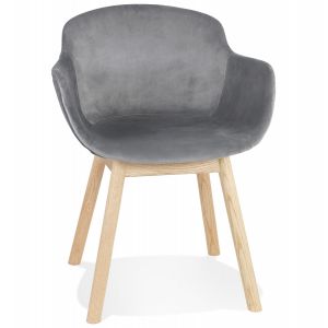 Alter Ego Chaise avec accoudoirs 'FRIDA' en velours gris et pieds en bois naturel