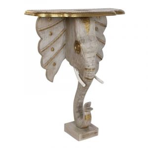 Console Dkd Home Decor Eléphant Blanc Gris Doré Laiton Bois de manguier 80 x 30 x 96 cm