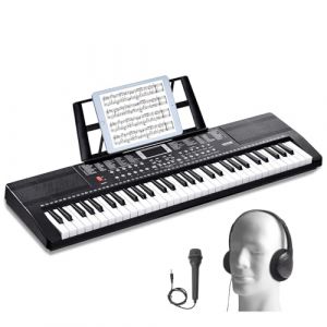 VEVOR Clavier Piano Numérique, 61 Touches, Ensemble Piano à Clavier Électrique Portable, 200 Tons, 200 Rythmes, 60 Chansons de Démonstration, Haut-parleurs Intégrés, Casque, Microphone, pour Débutants