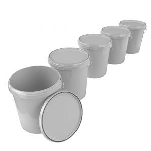 5x Set de seaux pour l'industrie alimentaire et chimique, capacité 15,9 litres, gris