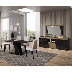 Image de KADALA - Ensemble S&eacute;jour Noir D&eacute;cor Bois Table 160cm + Buffet avec Leds