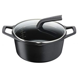 Tefal E2154674 Faitout 24 cm AROMA - Capacité 5L - Fonte d'aluminium - Tous feux dont induction - Couvercle verre - Noir