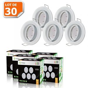 Lampesecoenergie LOT DE 30 SPOT LED ORIENTABLE BLANC AVEC AMPOULE GU10 230V eq. 50W, BLANC CHAUD