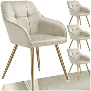 TecTake Lot 4 chaises de salle à manger avec aspect velours capitonné vert/or