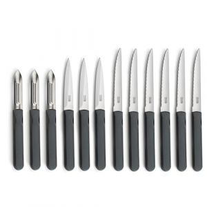 Pradel Essentiel - Set 12 couteaux de cuisine : steak, office et éplucheur - Energy - Acier inoxydable 13/0, Finition Brillante - Gris