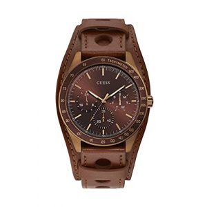 Guess Homme Analogique Quartz Montre avec Bracelet en Cuir W1100G3