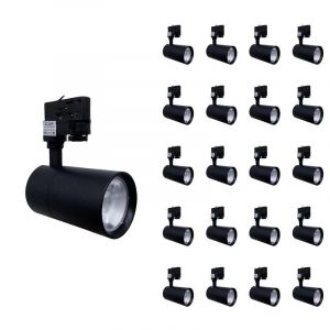 Silamp Spot LED sur Rail 30W 80° Compact Triphasé NOIR (Pack de 20) - Blanc Froid 6000K - 8000K -
