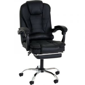Décoshop26 Fauteuil de bureau sur roulettes pivotant avec repose-pieds extensible en pvc noir 040006232