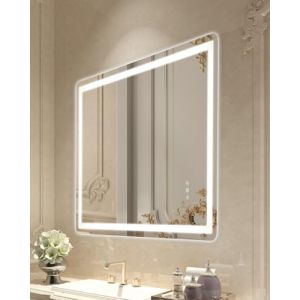 VEVOR Miroir de salle de bain à LED, 70 x 100 cm, miroir de maquillage avec éclairage frontal et rétroéclairé, miroir mural à mémoire antibuée avec lumières, intensité variable en continu à 3 couleurs
