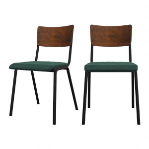 Rendez Vous Déco Chaise en bois foncé et velours vert (lot de 2)