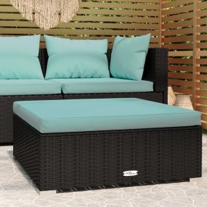 VidaXL Repose-pied de jardin et coussin Noir 70x70x30cm Résine tressée - Noir