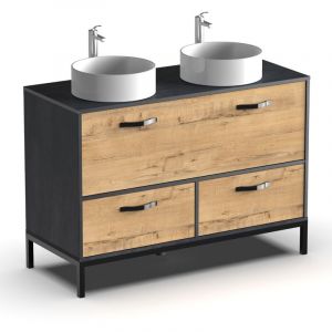 Pegane Meuble vasque pour salle de bain coloris imitation marbre, chêne - Longueur 120 x Profondeur 50 x hauteur 92 cm -