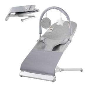 VEVOR Transat Bébé 0-9 Mois Siège Transat Pliable Nouveau-né avec 2 Angles d'Inclinaison, Barre de Jouets Rotative, Sac de Transport, Transat Portable Bébés, pour Intérieur, Extérieur, Gris Clair