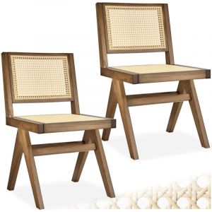 TecTake Chaise en bois lissy avec cannage viennois Lot 2 chaises design rétro chêne clair -