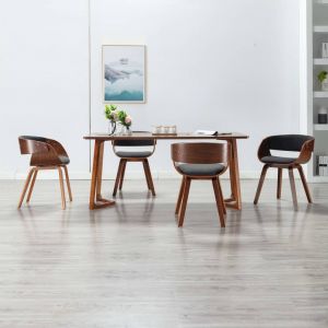 VidaXL Chaises de Salle à Manger Bois Courbé et Tissu Gris 4 pcs