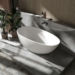 Bernstein Baignoire îlot fonte minérale Ovale Moderne pour Salle de Bain avec Bonde - vela - Taille et couleur au choix Blanc mat, 150 x 76 cm (de)