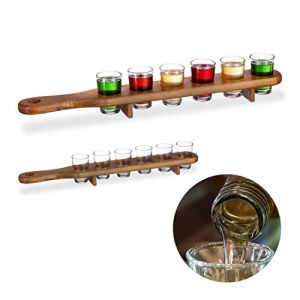 Relaxdays 2 x Schnapsbrett Holz, 12 Schnapsgläser, 4 cl, praktische Schnapslatte, halber Meter, Geschenkidee, Shotbrett, braun - 4052025274320
