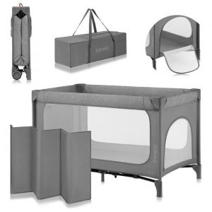 Lionelo Jasmin Easy FoldLit de Voyage pour Enfants jusqu'à 15 kg de 0 à 36 Mois Matelas Mousse T25, 2 hauteurs, Facile à Plier Easy Fold, Accès latéral, roulettes (Grey) (Gery)