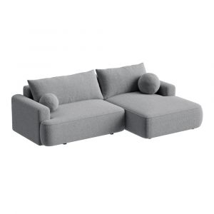 ANAIS - Canapé d'angle convertible en tissu bouclette gris - Angle droit