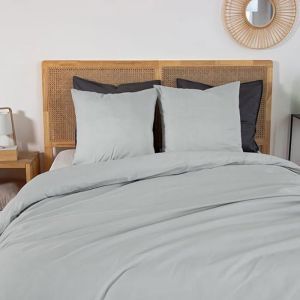 Cot&eacute; D&eacute;co Parure de lit - Housse de Couette - 220x240 cm - 2 Taies d'oreiller - Percale de coton - Gris uni