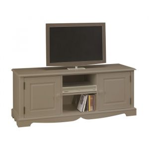 Meuble TV 60 Pouces Taupe Style Anglais 2 Portes 6 Niches 142.4 x 55.5 x 46 cm
