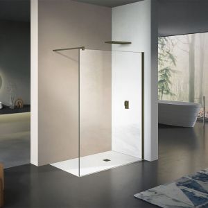 Paroi de douche à l'Italienne en verre 8mm anti-calcaire avec profilé et barre de fixation en Aluminium Bronze 60x200 - Grand Verre