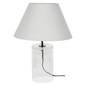 Dove Lampe de Table Verre Transparent Câble en Tissu Noir Abat-jour en Tissu Gris