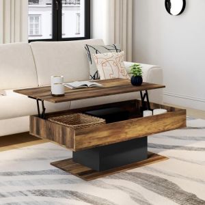 Idmarket Table basse plateau relevable rectangulaire EDEN bois foncé effet vieilli et noir