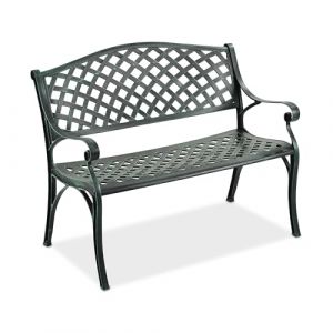 Relaxdays Banc de Jardin, 2 Places, H x L x P : 82 x 102 x 60 cm, Aluminium, Banc Vintage, terrasse, Balcon, Noir/Vert