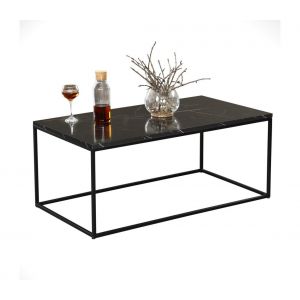 Cotecosy Table basse Yasamin L95xH43cm Bois Effet marbre Noir et Métal Noir