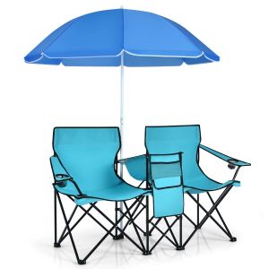 Image de Chaise pliante d'extérieur avec parasol Bleu - Métal - 118 x 149 x 160 cm
