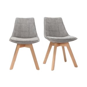 Miliboo Chaises scandinaves en tissu gris clair et bois (lot de 2) MATILDE