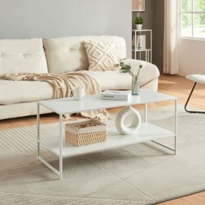 Table basse de salon Ruokolahti acier 102 x 43 x 46 cm blanc mat