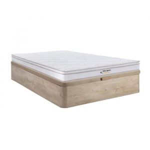 Ensemble 140 x 190 cm sommier coffre naturel clair + matelas ressorts 3 zones et mémoire de forme ép.20cm - WOLKENTANZ de