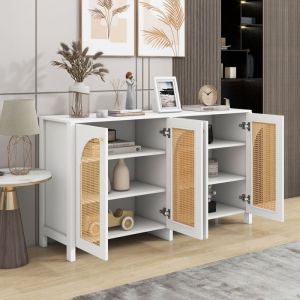 Modfu - Meuble tv noir avec 4 tiroirs et 2 portes, 160 x 40 x 44,5 cm, compatible avec téléviseur 70 pouces, capacité de charge 30 kg, idéal pour le