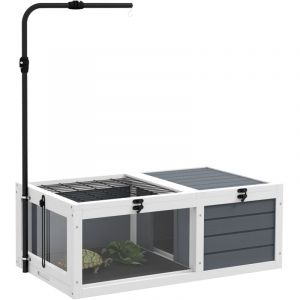 Pawhut Cage pour tortue - 2 espaces - support de lampe réglable - 2 plateaux coulissants - 81 x 48 x 31,5 cm - bois massif - gris