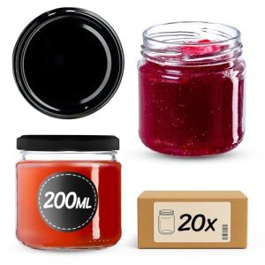 KADAX Pots Mason 200ml Verre 20pcs avec Couvercles Noirs Herm&eacute;tiques