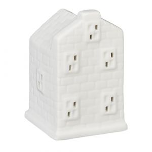 Relaxdays Photophore en Forme de Maison, pour 1 Bougie Chauffe-Plat, H x L x P : 11 x 7 x 6,5 cm, Blanc