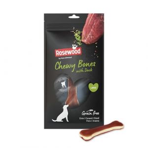 Rosewood Chewy Bones Canard Large &ndash; Gros os &agrave; m&acirc;cher pour Chien, Peau de b&oelig;uf et Canard, Aide aux Soins dentaires, Riche en prot&eacute;ines, sans c&eacute;r&eacute;ales ni Gluten, sans additifs artificiels, 90 g