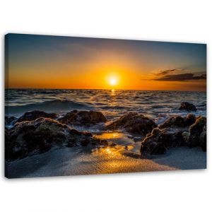Feeby Tableau sur toile Coucher de soleil sur la plage 90x60